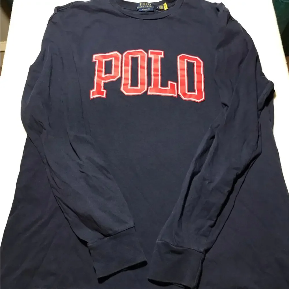 Polo Ralph Lauren classic fit navy jersey red logo long sleeve cotton tshirt M